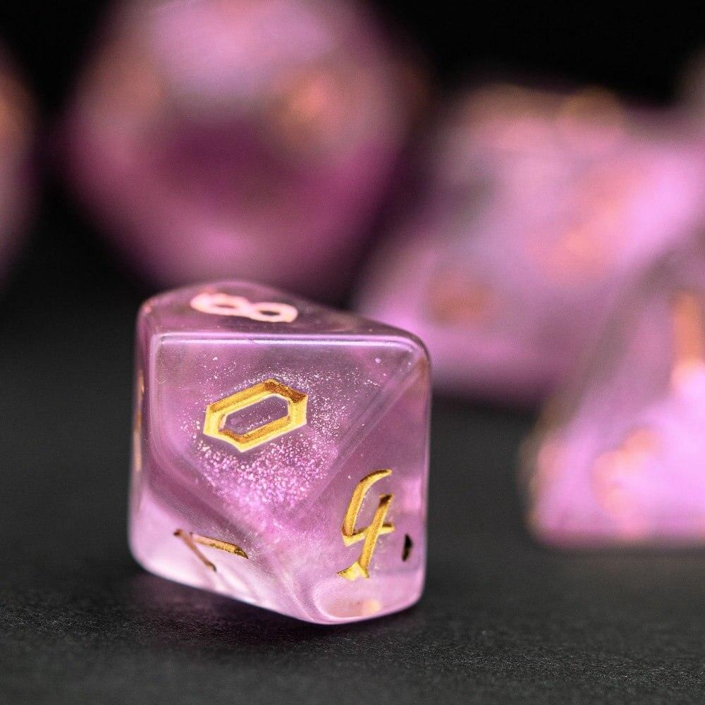 Poludie 7Pcs/Set Pink Gold DND Dice Set D4 D6 D8 D10 D% D12 D20 Translucent Polyhedral Dice for Role Playing Board Game MTG D&D - NERD BEM TRAJADO