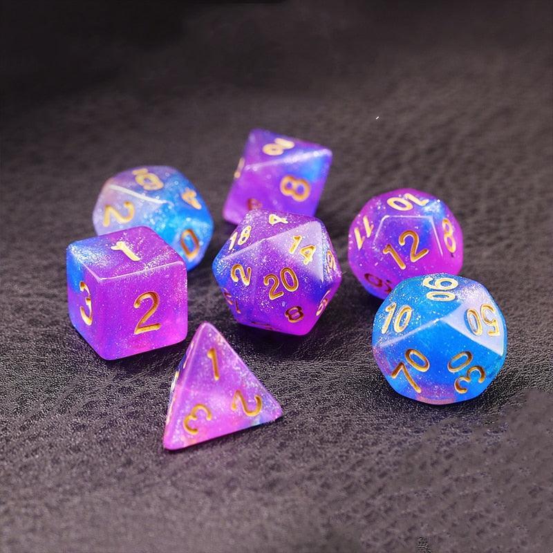 7Pcs/Set Pink and Blue Starry Sky DND Dice D&D COC Polyhedral Dice for Table Game MTG RPG - NERD BEM TRAJADO